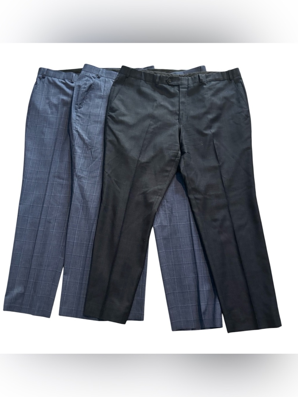 Lauren Ralph Lauren Three-Pack Wool Dress Pants in Black and Blue Plaid 40 by 30